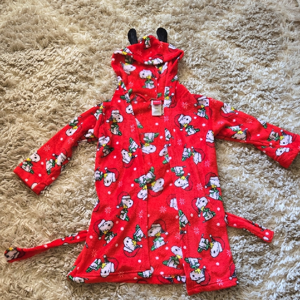 Peanuts Red Hooded Robe with Cartoon Print